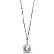 14KW Diamond And Pearl Drop Pendant, 8.75MM Akoya Pearl, 3D=.17Ct