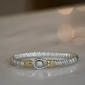 14ky/Sterling Silver Closed Lasso Bangle Bracelet