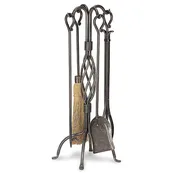 5 Piece Basket Weave Vintage Iron Fireplace Tool Set