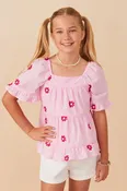 All Over Daisy Embroidered Square Neck Top
