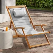 Clara Adjustable Outdoor Deck Chair | Folding Sling Lounge Chair in Eucalyptus