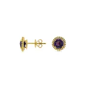 14K Gold Amethyst & Diamond Halo Stud Earrings