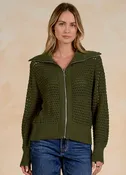 Elan Cardigan ZipUp Open Knit - Olive