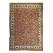 10'0" x 14'0" PINK AND IVORY KASHAN INDIAN FLORAL RUG
