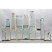 Antique BOTTLE LOT OF 16 CANNING JARS + 1 GLASS LID! Milk PICKLE & MORE BOTTLES!