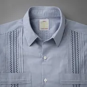Navy Graph Check Short Sleeve Guayabera | 100% Cotton