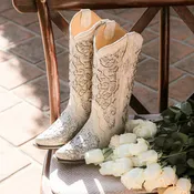 A3322 - WOMEN'S WHITE GLITTERED INLAY AND CRYSTALS SNIP TOE WEDDING COWBOY BOOT