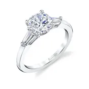 Round Cut Three Stone Engagement Ring with Baguettes - Nicolette
