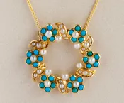 Antique 14k Yellow Gold Turquoise Seed Pearl Flower Necklace | Copper Canary Fine Jewelry