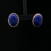 14K Yellow Gold Bezel Set Oval Lapis Earrings