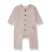 1 More In The Family - Long Sleeve Button Romper - Mauve Stripe