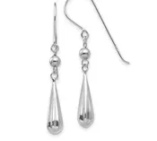 14K White Gold Grooved Puffed Teardrop Shepherd Hook
