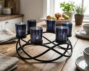 6-Cup Round Candle Holder Table Centerpiece, Black