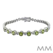 14K White Gold Bracelet with Bezel-Set Peridots and Diamonds 8"