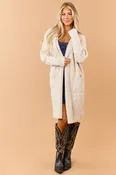 Almond Cable Knit Longline Open Front Cardigan