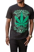 Men's Chenille Patch Leaf Black T-Shirt