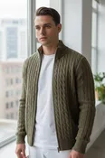 ADESI CASHMERE MEN'S CABLE FULL ZIP SWEATER - BORNEO