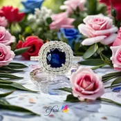 18K White Gold Double Halo Royal Blue Sapphire Cocktail Ring