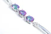 3 MYSTIC FIRE GREEN QUARTZ OVAL STONE BRACELET