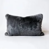 Charcoal Rex Rabbit Fur Pillow – 12" × 20"