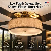 Low Profile Natural Linen Shirred Pleated Drum Shade