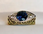 Antique Eye-Shaped Montana Sapphire & Diamond Ring