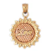 14k Gold Tri Color Sunflower with Love Charm