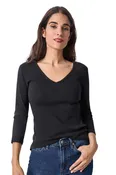 3/4 Sleeve V-Neck Tee, Black