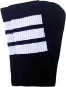 Kids Black tube socks with White stripes style 1