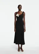 3D Peony Embroidered Fluid Crepe Twist Detail Dress