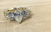 3-STONE STYLE YELLOW GOLD RING WITH  PEAR SHAPED AND ROUND DIAMONDS — Owen Jewelry Design