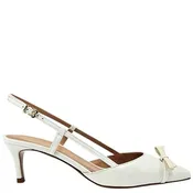 Alessia White Leather Kitten Heel Slingback