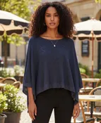 Midnight Shimmer Asymmetric Poncho Knit Top I-25018—