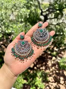 Antique Emerald Pearl Chandbali Earrings