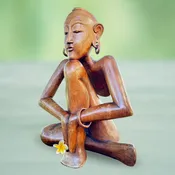 Abstract Yoga Pose Sculpture Meditating Yogi Statue Hand Carved Wood Balinese art