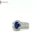 Blue Sapphire & Diamond Oval Halo Ring