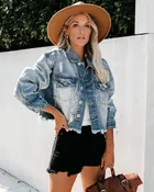 Ladies Jeans Top Fashionable Women's Denim Jacket Cropped Jackets
