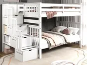 Bedz King Full Over Full Stairway Bunk Bed in White