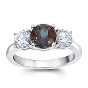 Alexandrite & Diamond Ring – Round, 14K White Gold