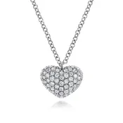 14K White Gold Pave Diamond Encrusted Heart Necklace