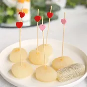 100 Natural Bamboo Skewers Red and Pink Heart Top Sustainable Cocktail Picks