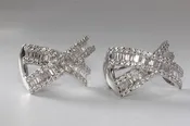 14K WHITE GOLD X EARRINGS BAGUETTE DIAMOND ROUND 4.0CT OMEGA BACK