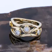 18K Wave Ring with Four Lab-Grown Diamonds