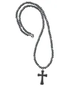Black and Hematite Cross on Wood Beads Necklace
