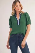 Carson Puff Sleeves Color Accent Top