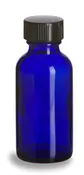 1 oz. Cobalt Glass Bottle with Black Cap, empty