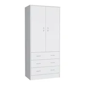 19 Modern Double-door Armoire with 3 Drawers and 1 Hanging Rod for Bedroom
