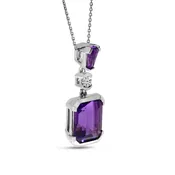 Emerald Cut Amethyst with Halo and Diamond Drop Pendant — Creative Jewelers