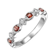 10Kt White Gold Stackable Band, Set With 4-Round Garnet .14Ct Total Ge