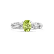 10K White Gold Peridot and Diamond Ring